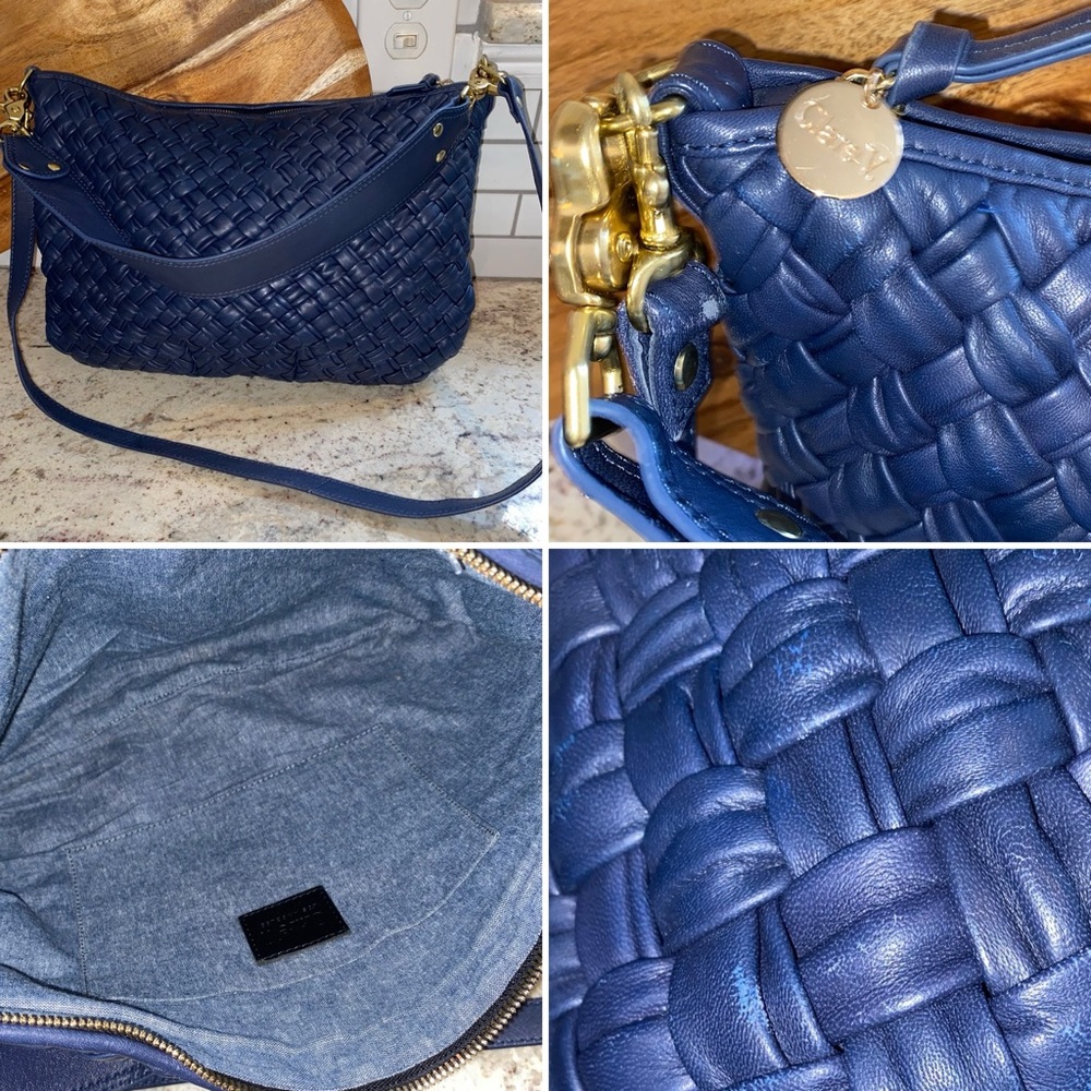 Clare V Navy Blue Woven Leather Bag